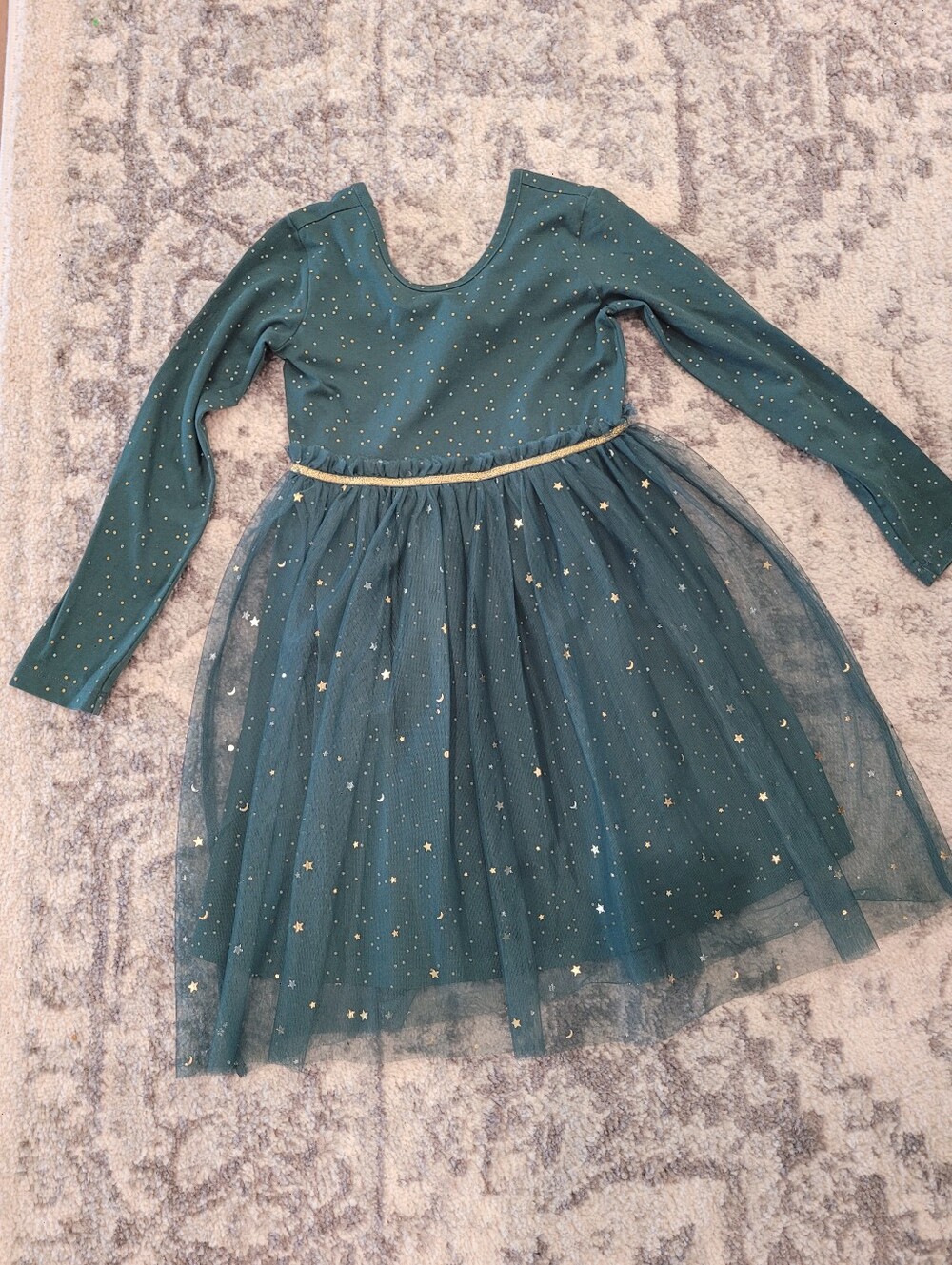 Hanna Anderson Teal Long-Sleeve Star Tulle Dress
